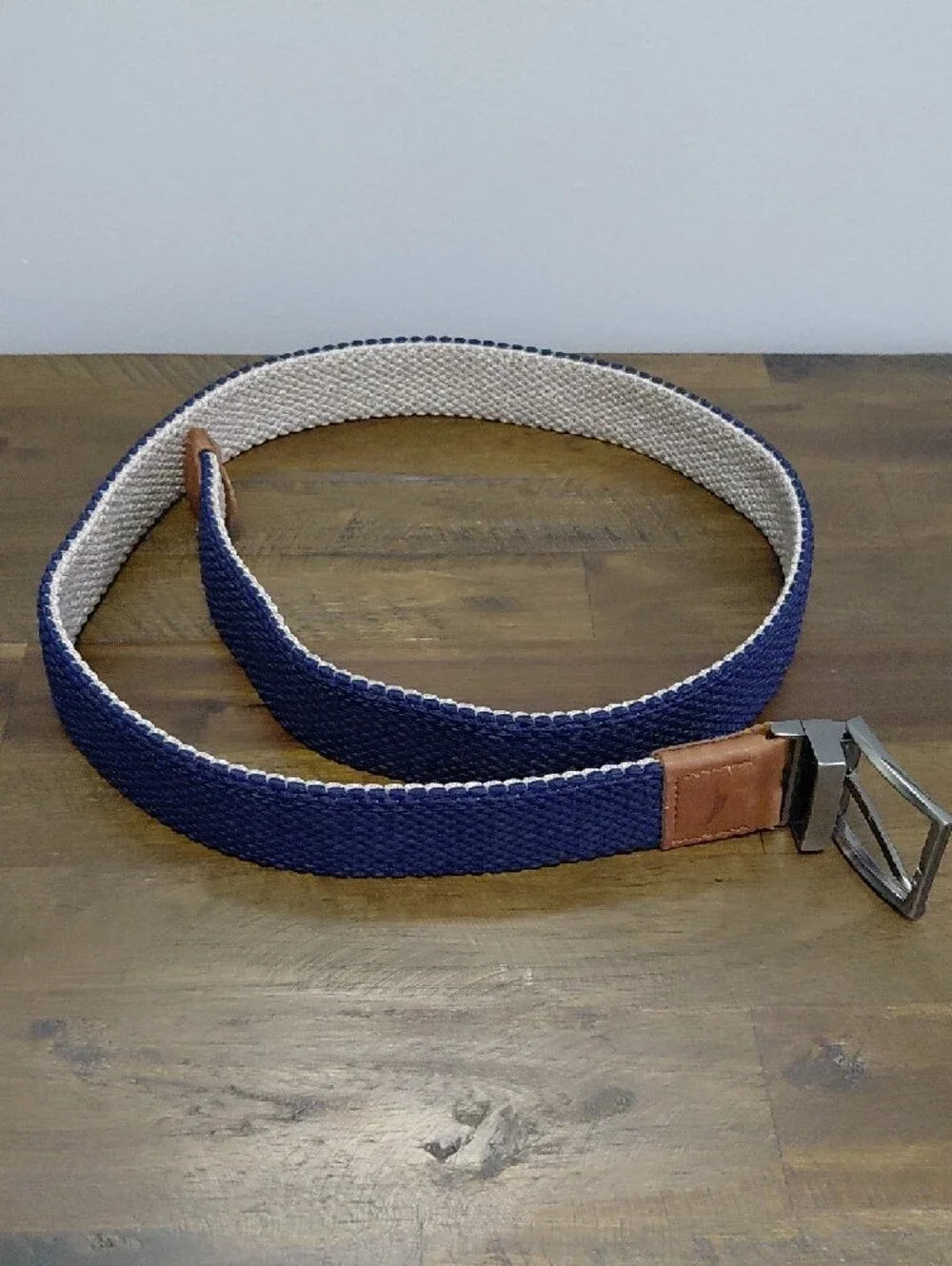 Tommy Bahama Men's Reversible Braided Stretch Belt (Khaki/Navy, S/M)
